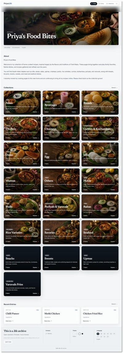Life Archive recipe website